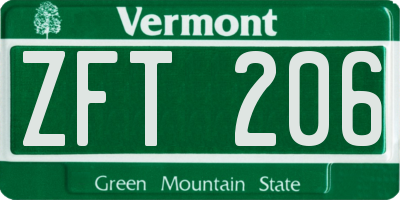 VT license plate ZFT206