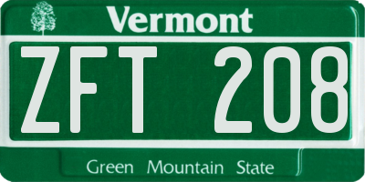 VT license plate ZFT208