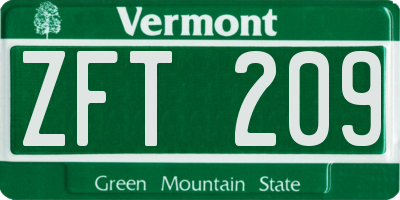 VT license plate ZFT209