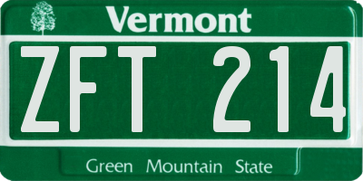 VT license plate ZFT214