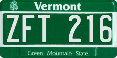 VT license plate ZFT216