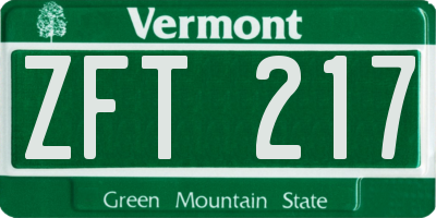 VT license plate ZFT217