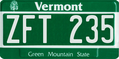 VT license plate ZFT235