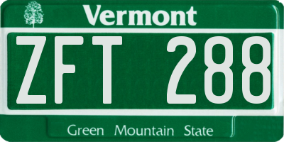 VT license plate ZFT288
