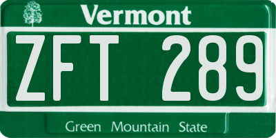VT license plate ZFT289