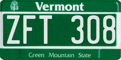 VT license plate ZFT308