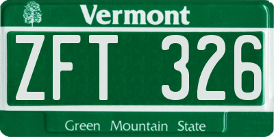 VT license plate ZFT326