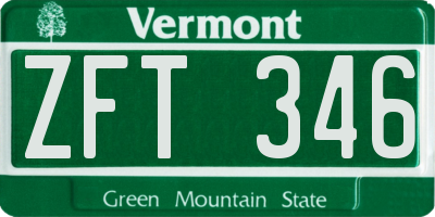 VT license plate ZFT346