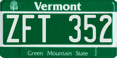 VT license plate ZFT352
