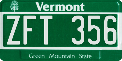 VT license plate ZFT356