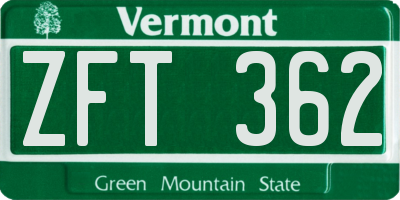 VT license plate ZFT362