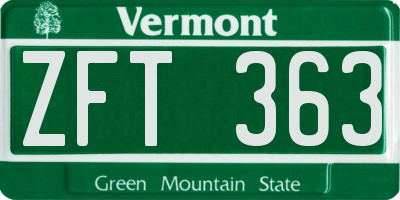 VT license plate ZFT363