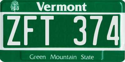VT license plate ZFT374