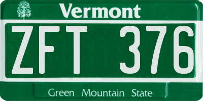 VT license plate ZFT376