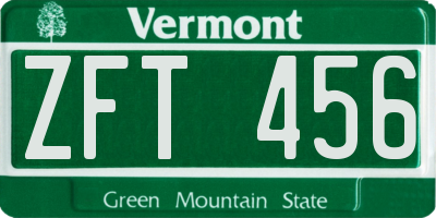 VT license plate ZFT456