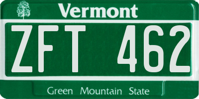 VT license plate ZFT462