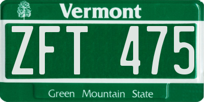 VT license plate ZFT475