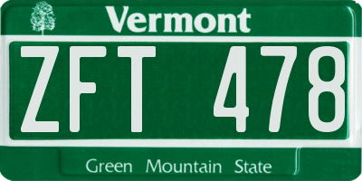 VT license plate ZFT478