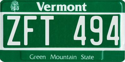 VT license plate ZFT494