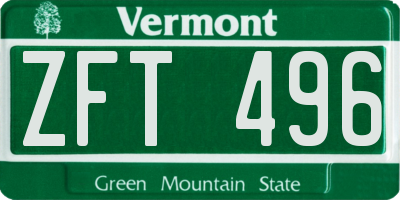VT license plate ZFT496