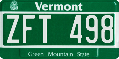 VT license plate ZFT498