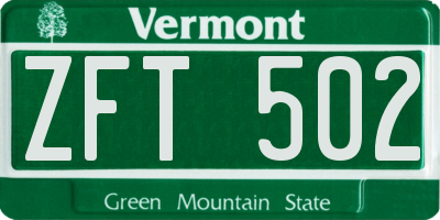 VT license plate ZFT502