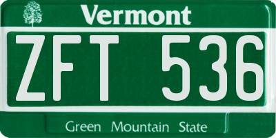 VT license plate ZFT536