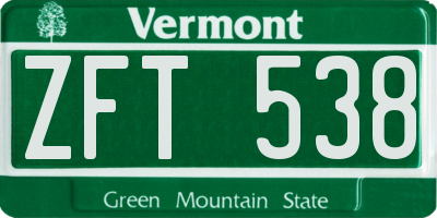 VT license plate ZFT538