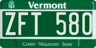 VT license plate ZFT580