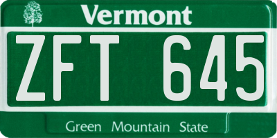 VT license plate ZFT645