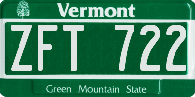VT license plate ZFT722