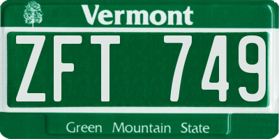 VT license plate ZFT749