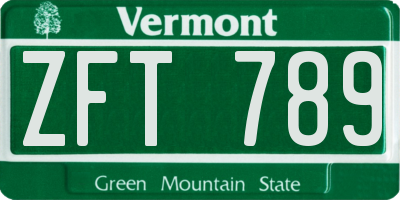 VT license plate ZFT789