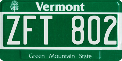 VT license plate ZFT802