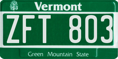 VT license plate ZFT803