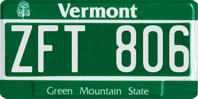 VT license plate ZFT806