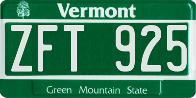 VT license plate ZFT925