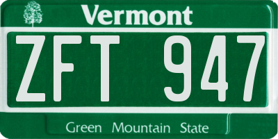 VT license plate ZFT947
