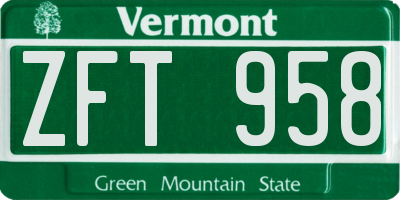 VT license plate ZFT958