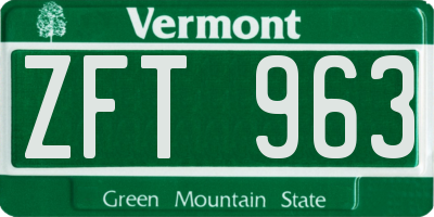 VT license plate ZFT963