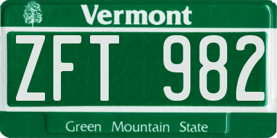 VT license plate ZFT982