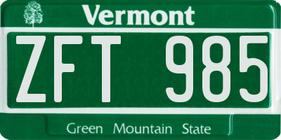 VT license plate ZFT985
