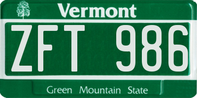 VT license plate ZFT986