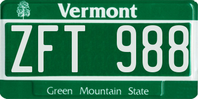 VT license plate ZFT988