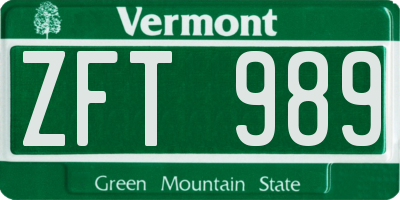 VT license plate ZFT989