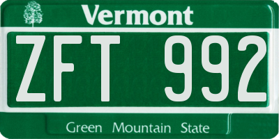 VT license plate ZFT992