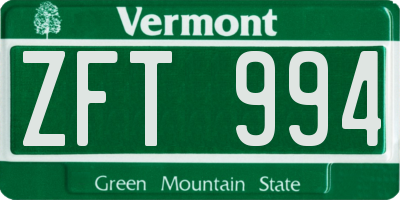 VT license plate ZFT994