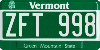 VT license plate ZFT998
