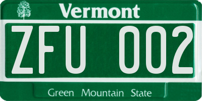 VT license plate ZFU002