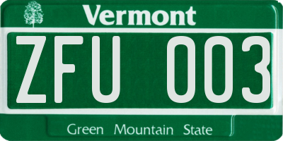 VT license plate ZFU003